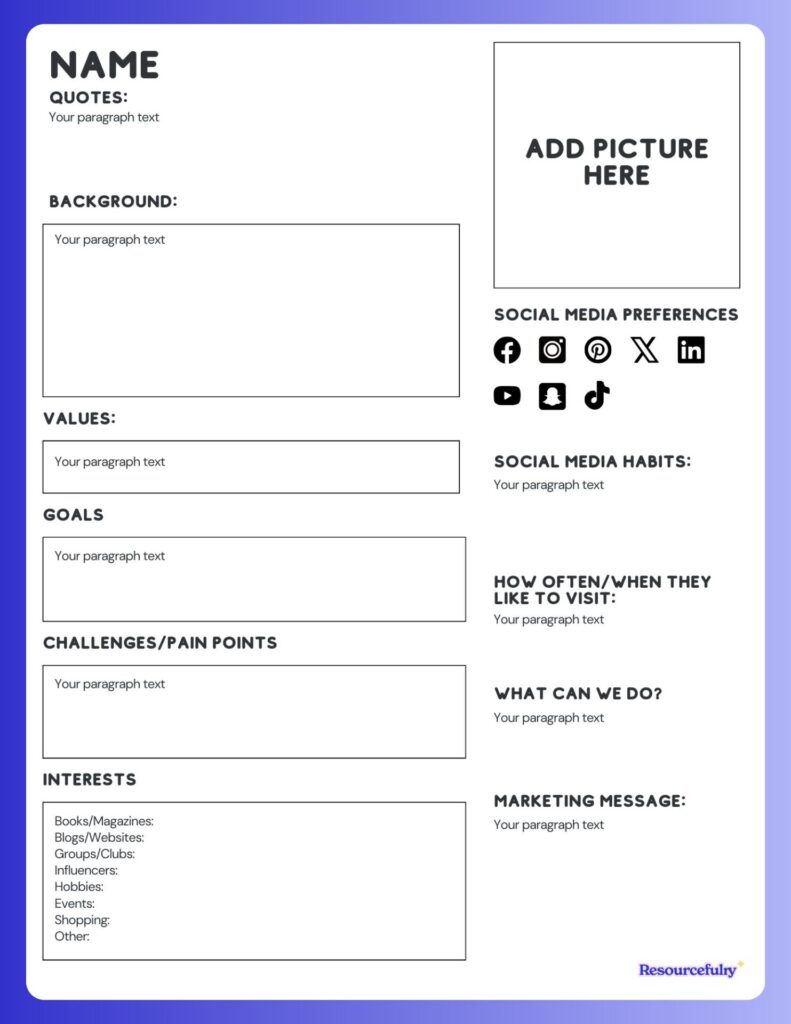 A picture of a User Persona Worksheet 